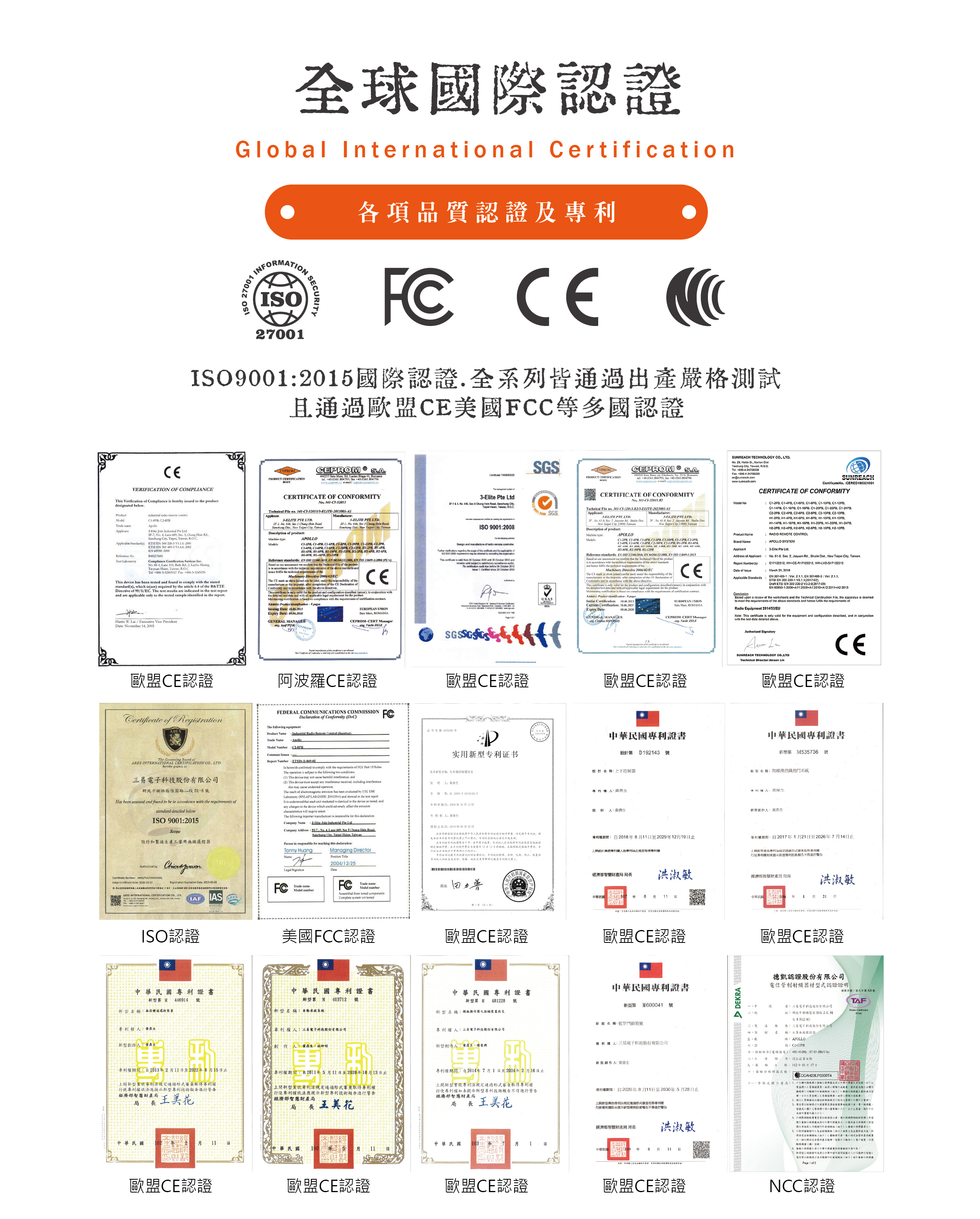 吊車遙控器APOLLO C1-6PB國際認證